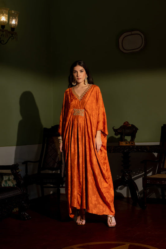 Women Wearing Orange Kaftan
