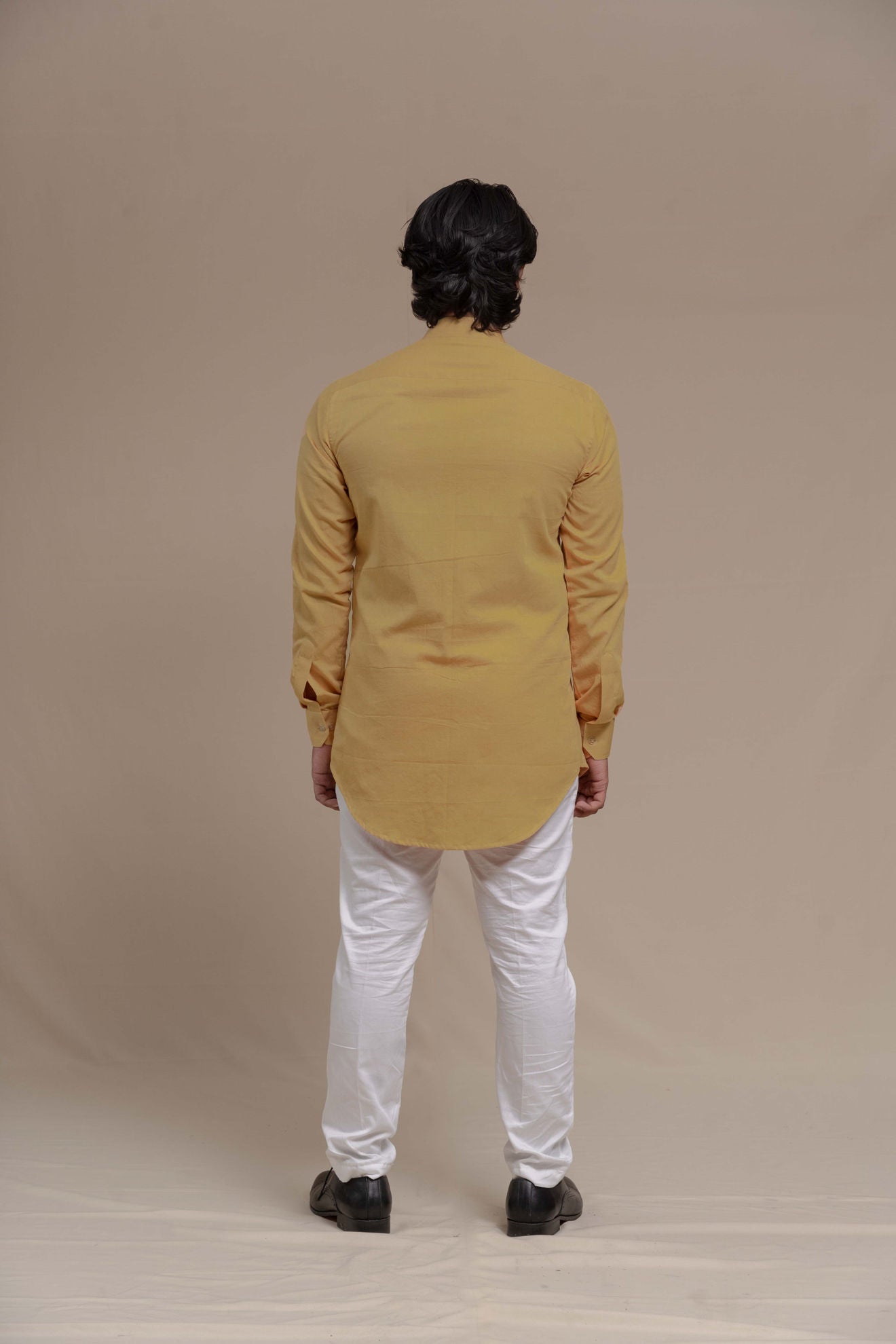 MENS CREAM SMOCKING SHORT KURTA/TUXEDO SHIRT