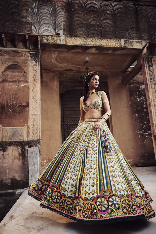 Womens Noor Mint Green RawSilk Lehenga Set