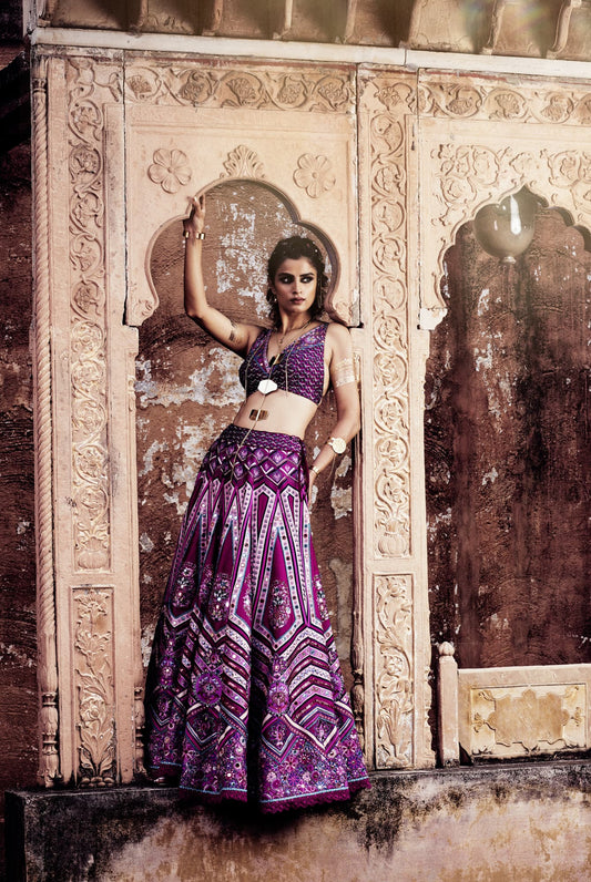 Womens Noor Purple RawSilk Lehenga Set