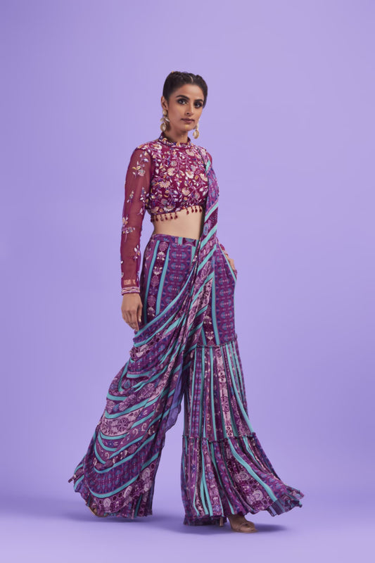 Women wearing purple gharara 