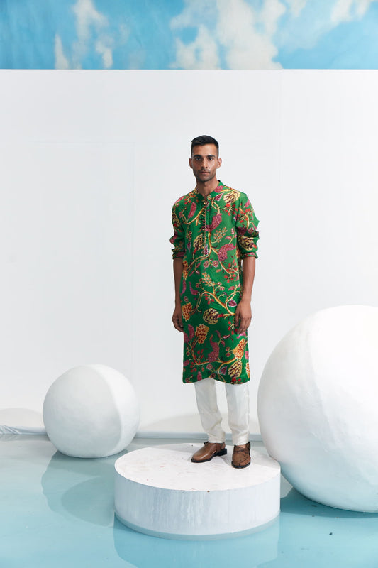 Men Wearing Green Kurta Set