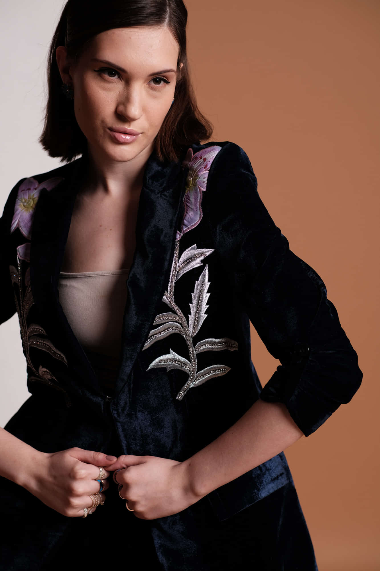 Womens Lily Blue Velvet Blazer Set