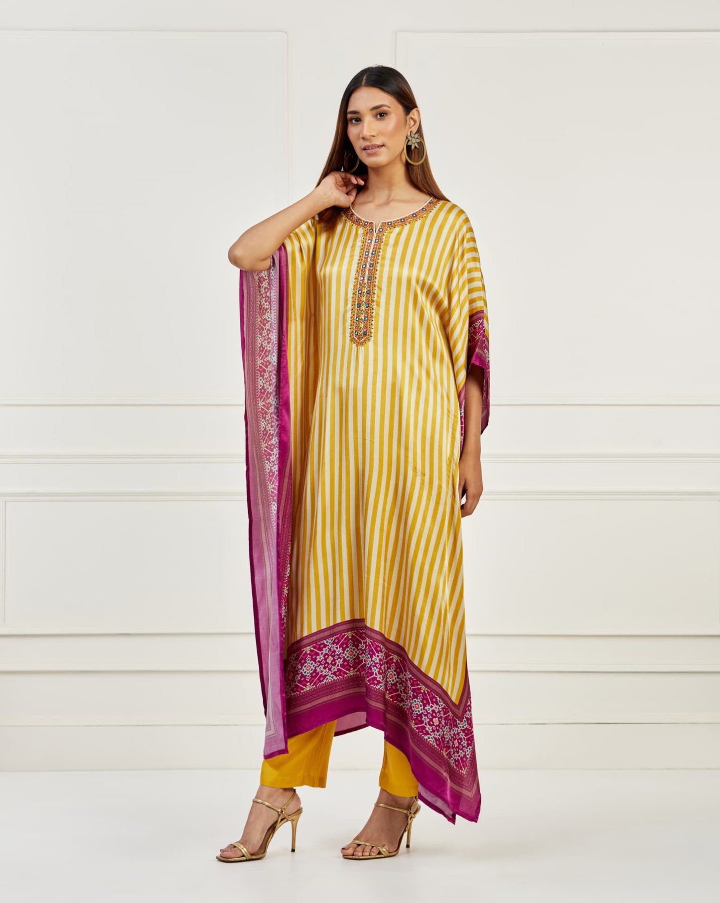 Womens Zuri Yellow Satin Kaftan