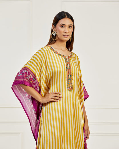 Womens Zuri Yellow Satin Kaftan