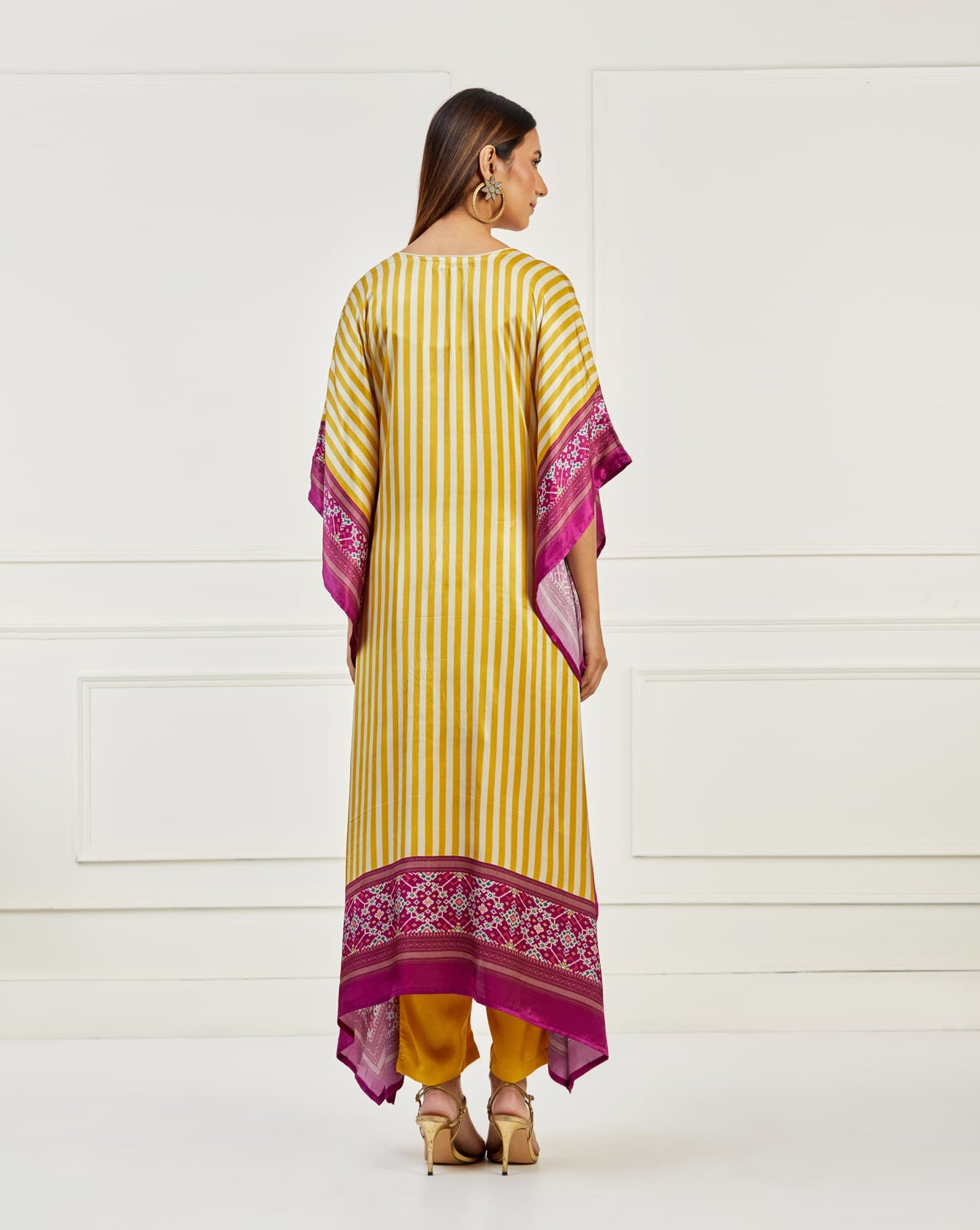 Womens Zuri Yellow Satin Kaftan