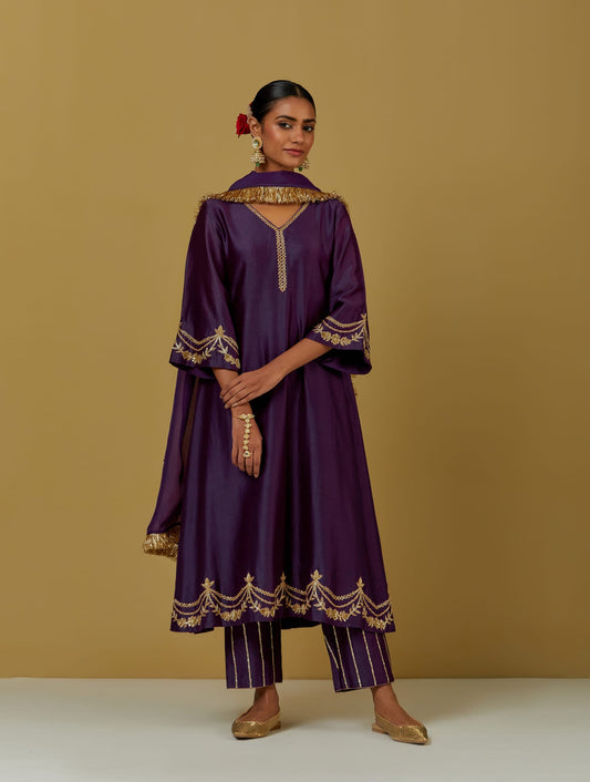 Women Wearing Purple Kurta Set